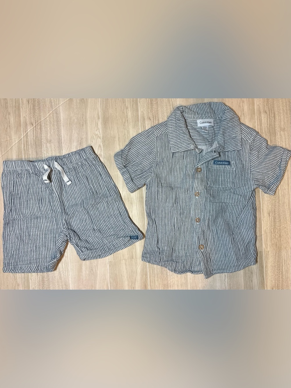 Calvin Klein Blue and White Striped Kids Top & Short Set